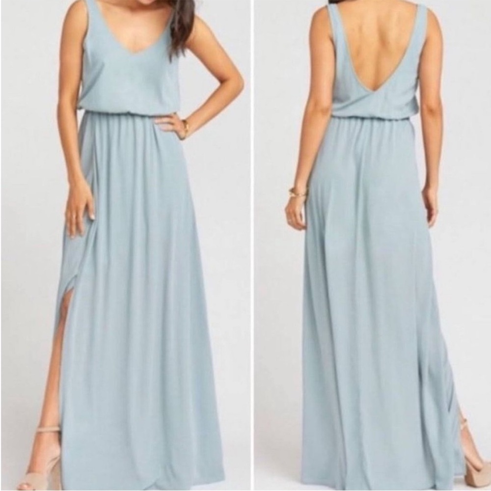 Show Me Your Mumu Kendall Maxi Dress in Silver Sage Crisp